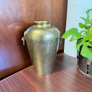 Vintage RIH Solid Brass, 8” Ring Handles Flower Vase, Flared Lip, Made In India